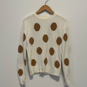 J. Crew White and Brown Polka Dot Sweater
